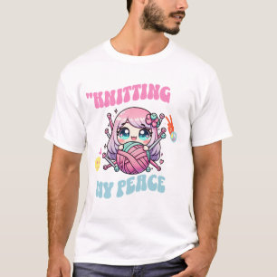 Knitting My Peace – Kawaii mindful design for knit T-Shirt