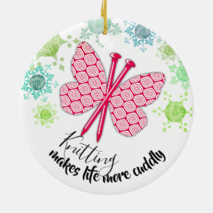 Knitting needles butterfly yarn Christmas ornament