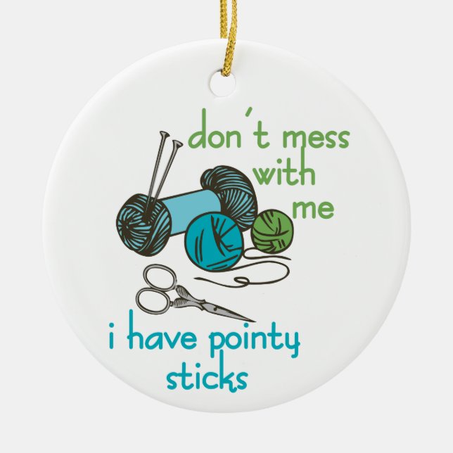 Knitting Needles Ceramic Ornament (Front)