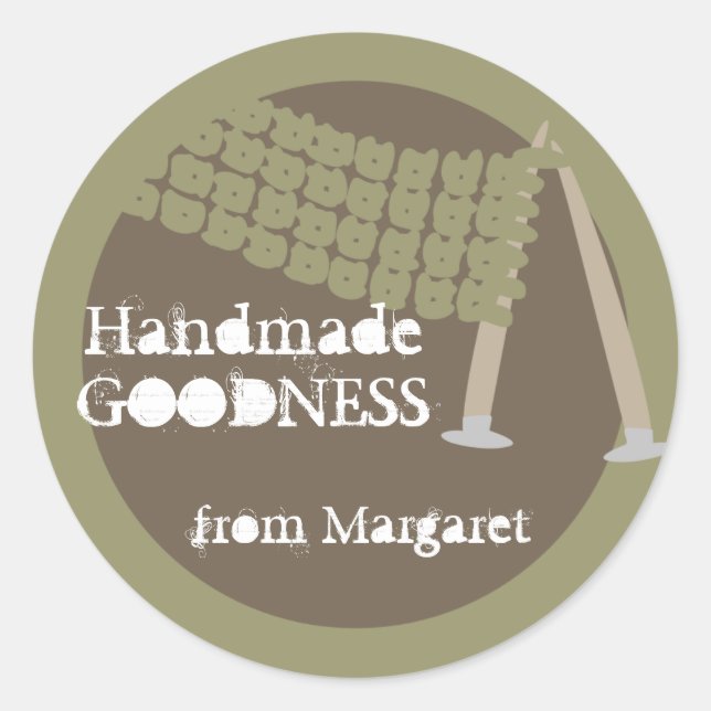 Knitting needles scarf olive gift tag stickers (Front)