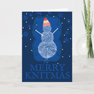 Knitting needles snowman personalised Christmas Holiday Card