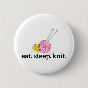 Knitting Needles & Yarn 6 Cm Round Badge