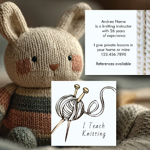 Knitting Needles Yarn Arts Teacher Square Business Card