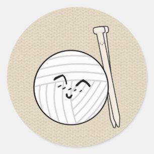 Knitting Needles & Yarn Cartoon ♥ Crafts Classic Round Sticker