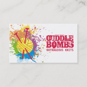 Knitting needles yarn grunge splatter rainbow business card