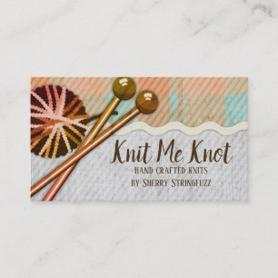 Knitting needles yarn plaid knitter business card