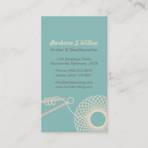 Knitting needlework teal cream business cards