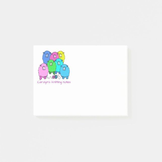 Knitting note.  Fluffy sheep and yarn personalised Post-it Notes (Front)