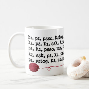 Knitting Pattern Instructions Yarn Ball Red Coffee Mug