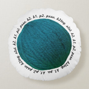 Knitting Pattern Lingo Yarn Ball Teal Crafts Round Cushion