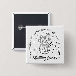 Knitting queen funny yarn hoarder 15 cm square badge
