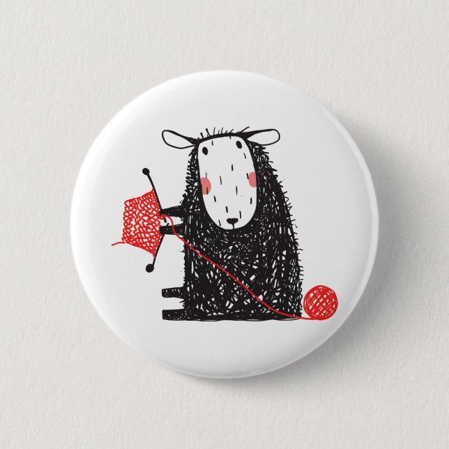 Knitting Sheep 6 Cm Round Badge (Front)