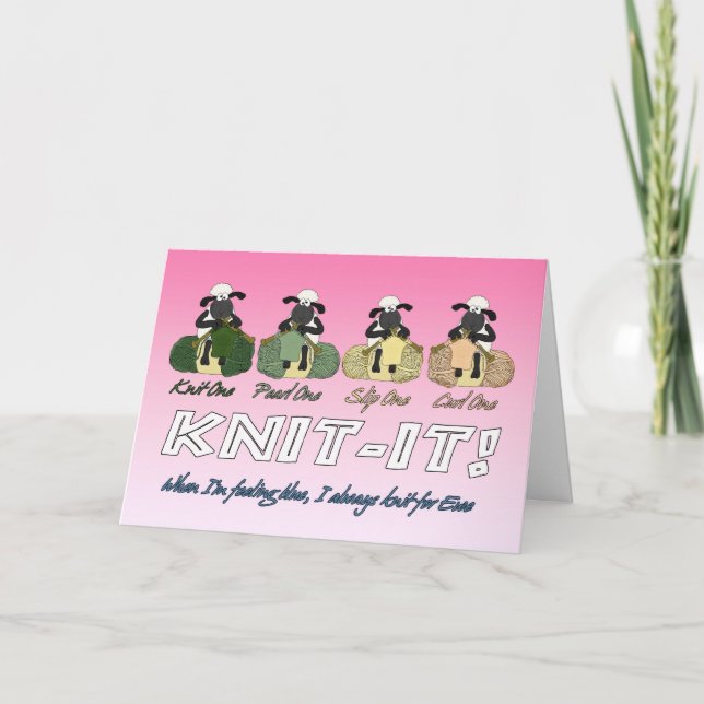 knitting sheep greeting card - when I'm feeling bl (Front)