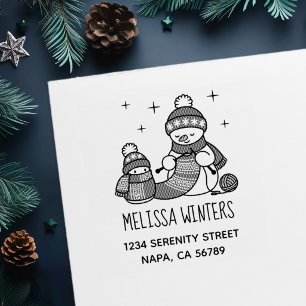 Knitting Snowman Christmas Custom Return Address Self-inking Stamp