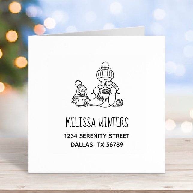 Knitting Snowman in Knitted Hat and Scarf Address Rubber Stamp (Creator Uploaded)