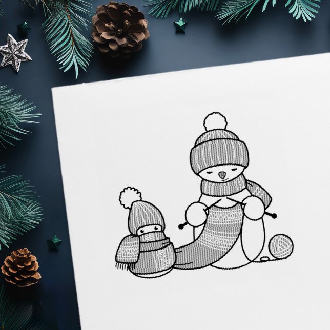Knitting Snowman in Knitted Hat and Scarf Self-inking Stamp (Creator Uploaded)