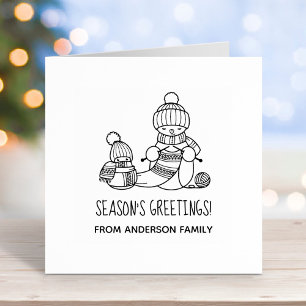 Knitting Snowman Seasons Greetings Self-inking Stamp