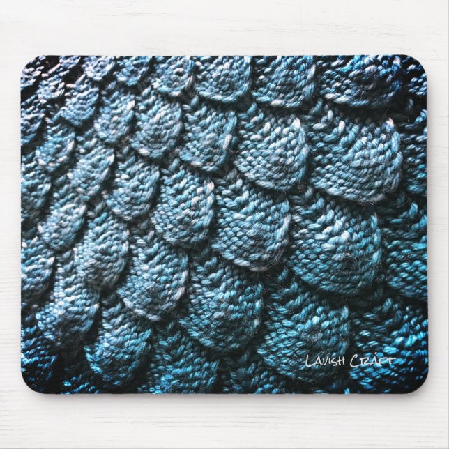 Knitting Theme Mouse Pad - Blue Dragon Scales (Front)