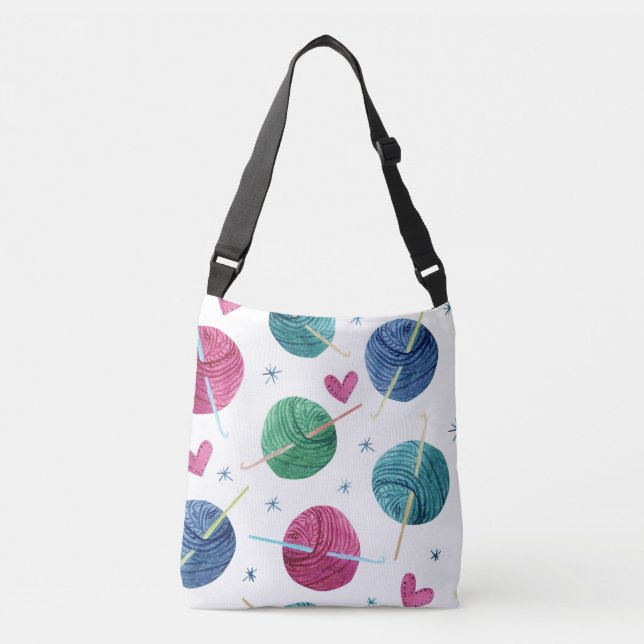 Knitting theme, watercolor seamless pattern. crossbody bag (Front)