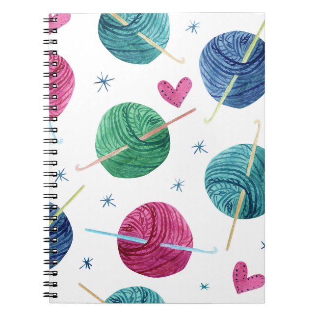 Knitting theme, watercolor seamless pattern. notebook (Front)