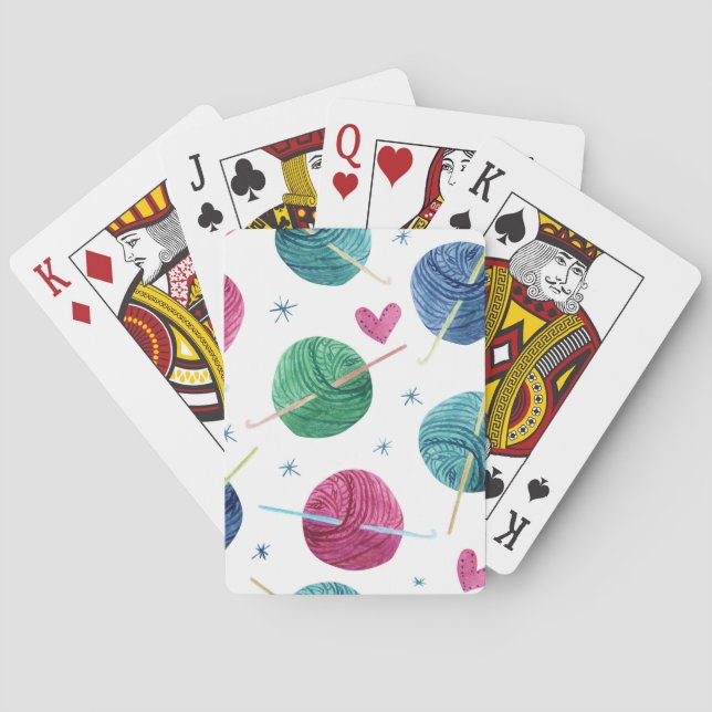 Knitting theme, watercolor seamless pattern. playing cards (Back)