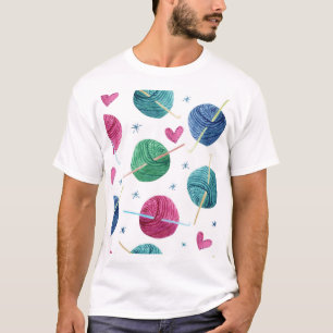 Knitting theme, watercolor seamless pattern. T-Shirt
