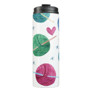 Knitting theme, watercolor seamless pattern. thermal tumbler
