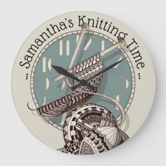 Knitting Time Doodle Art Illustration Large Clock