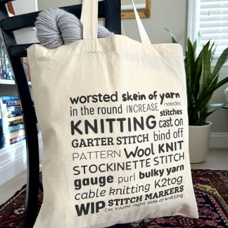 Knitting Tote Bag - Knitter's Word Collage