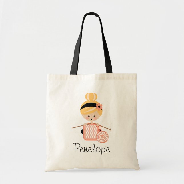 Knitting Tote Bag Pretty Blonde Girl (Front)