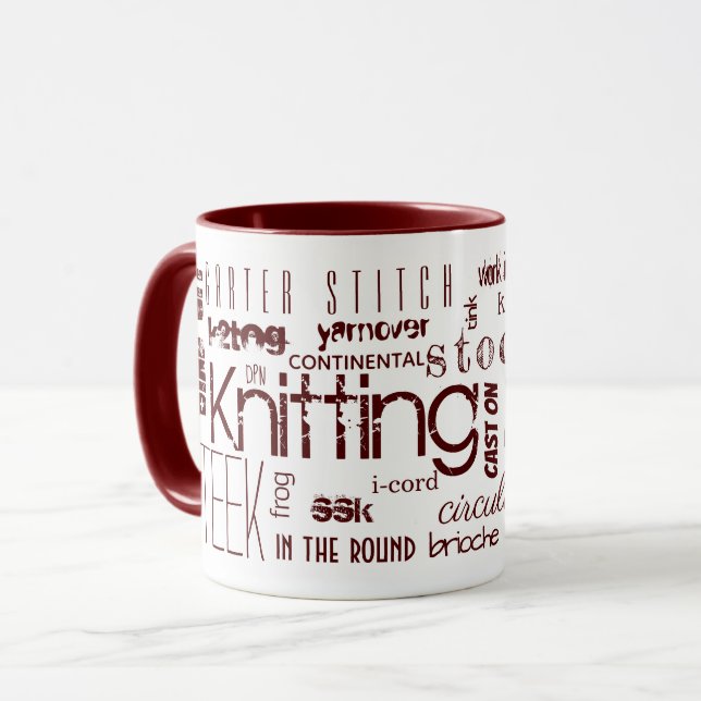 Knitting Typography Words Terms RedText Mug (Front Left)