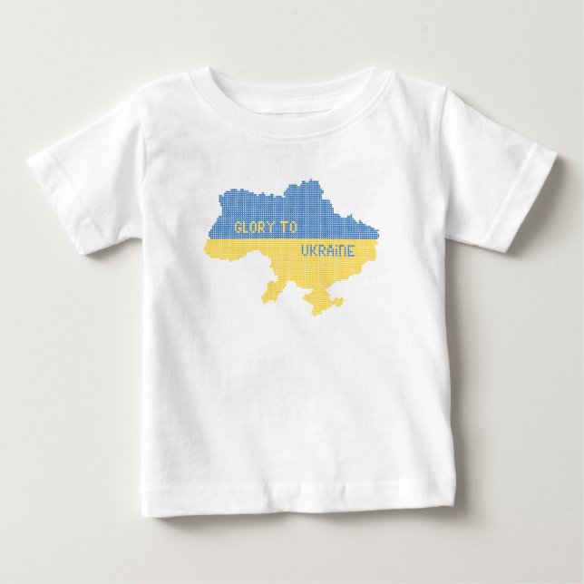 Knitting Ukrainian state map text Glory to Ukraine Baby T-Shirt (Front)