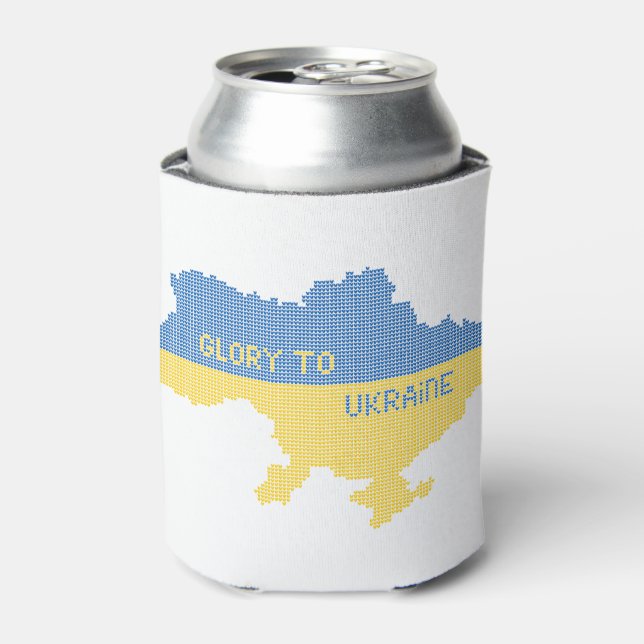 Knitting Ukrainian state map text Glory to Ukraine Can Cooler (Can Front)