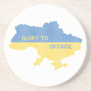 Knitting Ukrainian state map text Glory to Ukraine Coaster