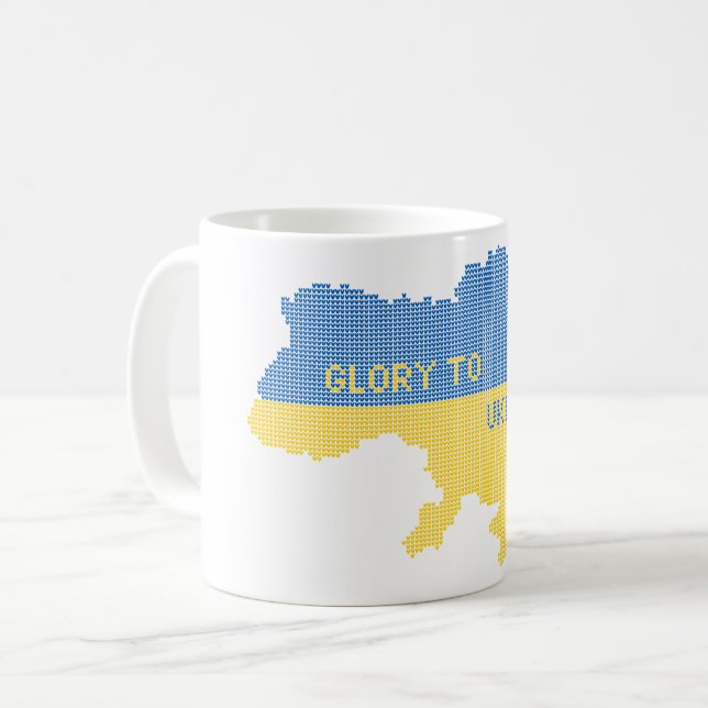 Knitting Ukrainian state map text Glory to Ukraine Coffee Mug (Front Left)