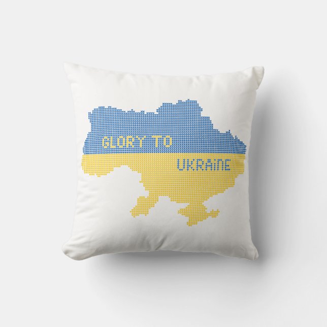 Knitting Ukrainian state map text Glory to Ukraine Cushion (Front)