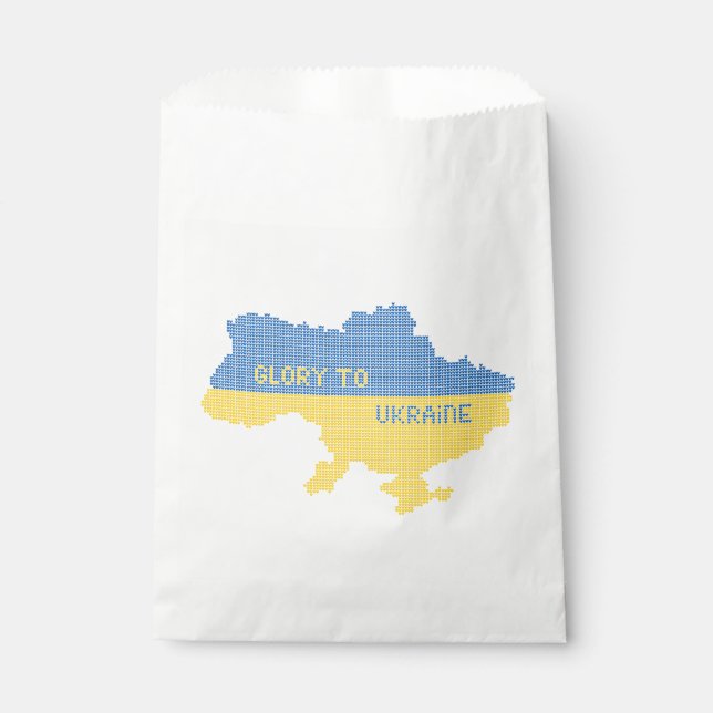 Knitting Ukrainian state map text Glory to Ukraine Favour Bag (Front)