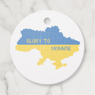 Knitting Ukrainian state map text Glory to Ukraine Favour Tags
