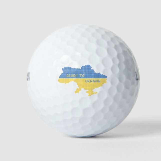 Knitting Ukrainian state map text Glory to Ukraine Golf Balls (Front)