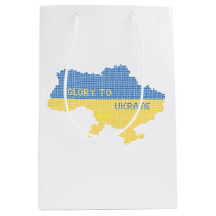 Knitting Ukrainian state map text Glory to Ukraine Medium Gift Bag