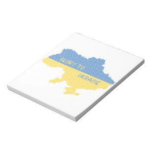 Knitting Ukrainian state map text Glory to Ukraine Notepad