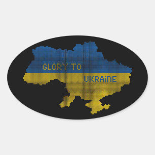 Knitting Ukrainian state map text Glory to Ukraine Oval Sticker