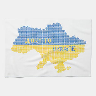 Knitting Ukrainian state map text Glory to Ukraine Tea Towel