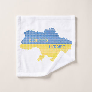 Knitting Ukrainian state map text Glory to Ukraine Wash Cloth