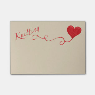 Knitting with Heart Yarn in Red Post-it Notes