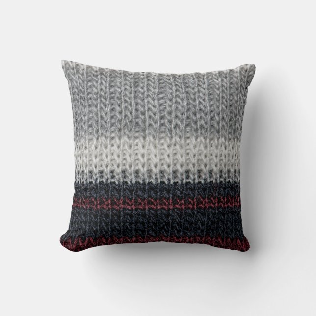 Knitting wool: red, white stripes. cushion (Front)