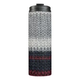 Knitting wool: red, white stripes. thermal tumbler