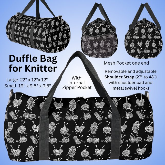 Knitting Wool Yarn Needles Knitter's Black White Duffle Bag (Creator Uploaded)
