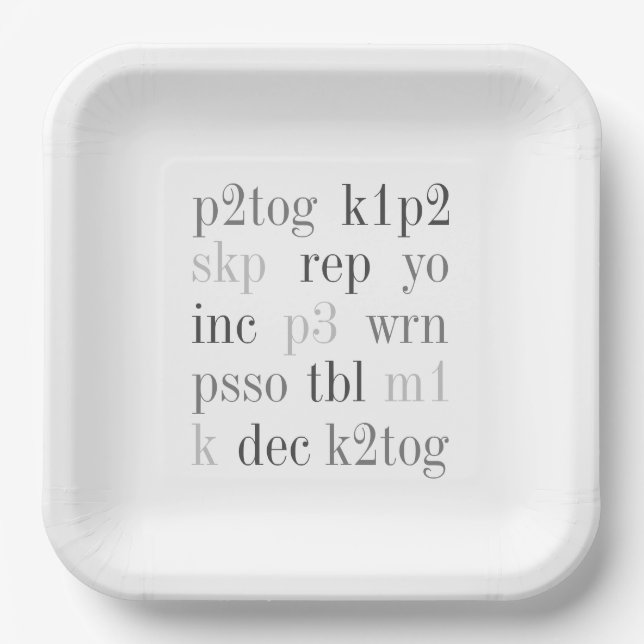 KNITTING WORDS 9" Square Paper Plates (Front)