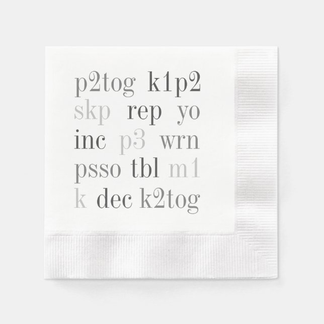 KNITTING WORDS Coined Cocktail Paper Napkins  (Front)